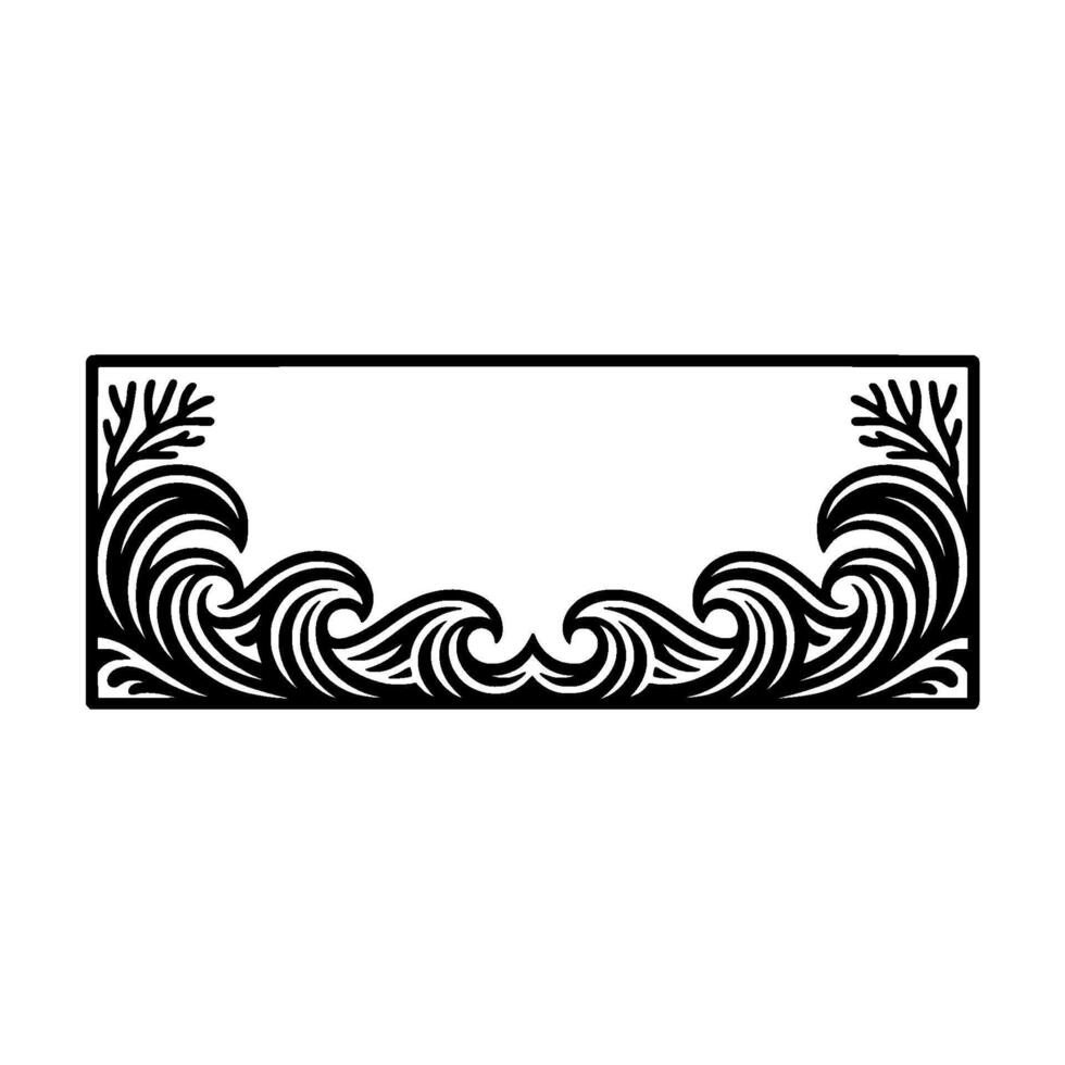 Black Wave Ornamented Frame, Minimalist Element. vector
