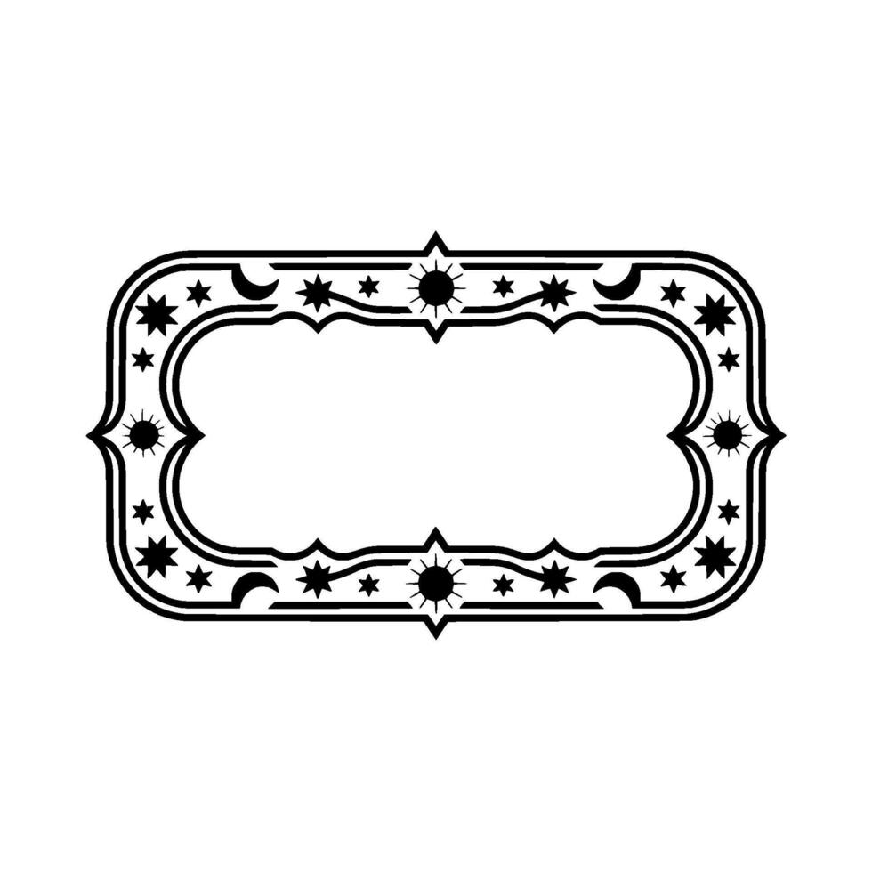 Celestial Frame Black White Star, Sun Moon Ornament. vector
