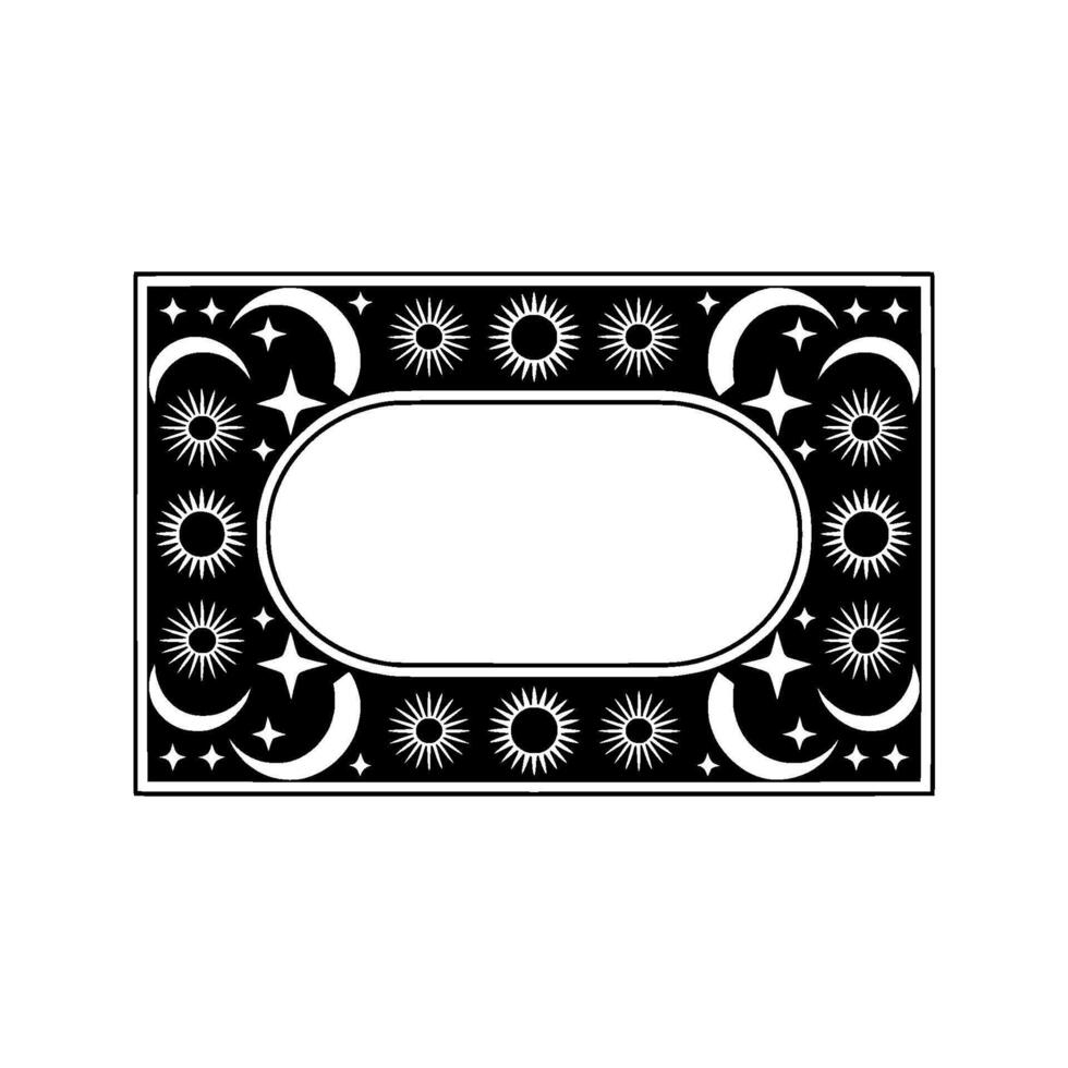 Celestial Frame Illustration Sun, Moon, Stars, Decorative Black White. vector
