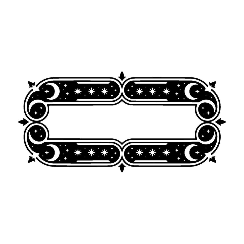 Celestial Frame Moon and Stars Ornament on Grey Background. vector