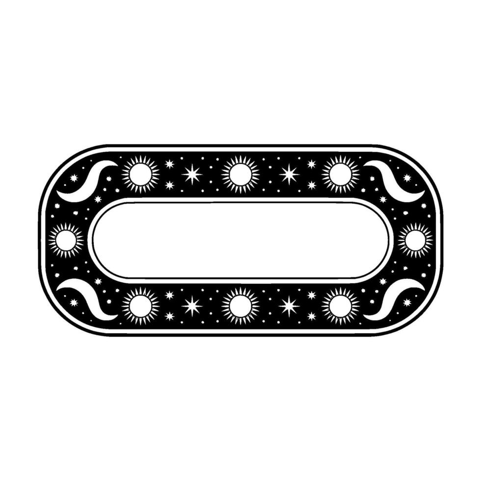 Celestial Oval Frame, Boho Style, Black White, Space. vector