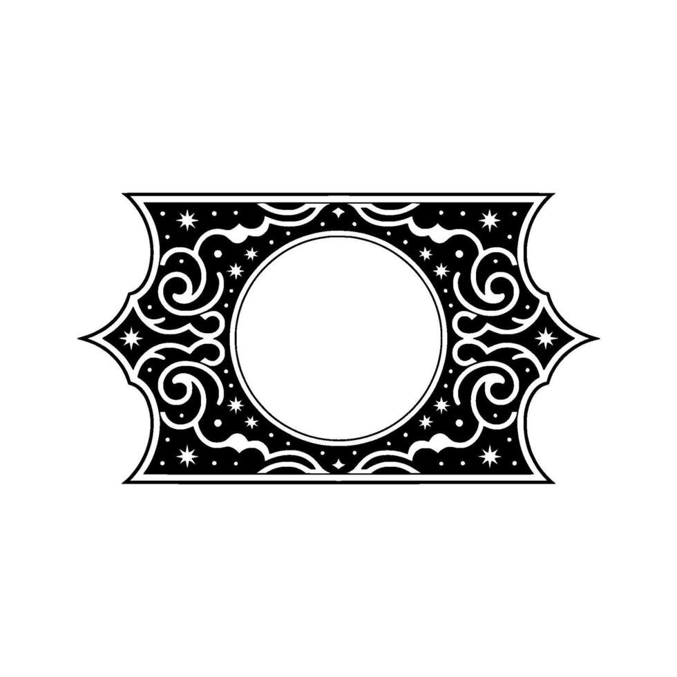 Elegant Ornamental Frame, Black and White with Stars. vector