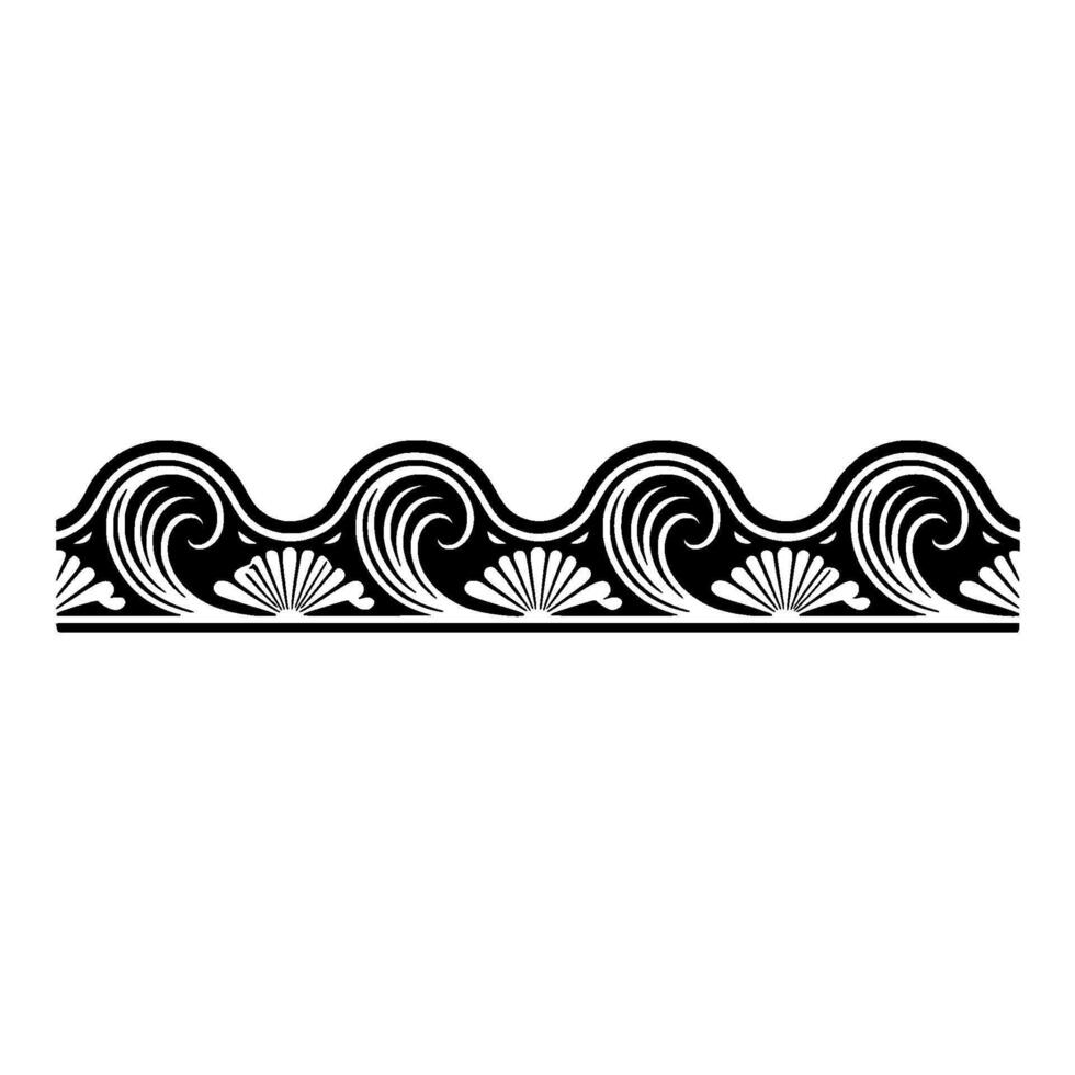 Elegant Black White Wave Border , Classic Greek Ornament. vector