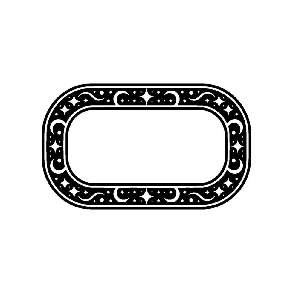 Ornamental Oval Frame with Celestial Motif, Black and White, Minimalist. vector