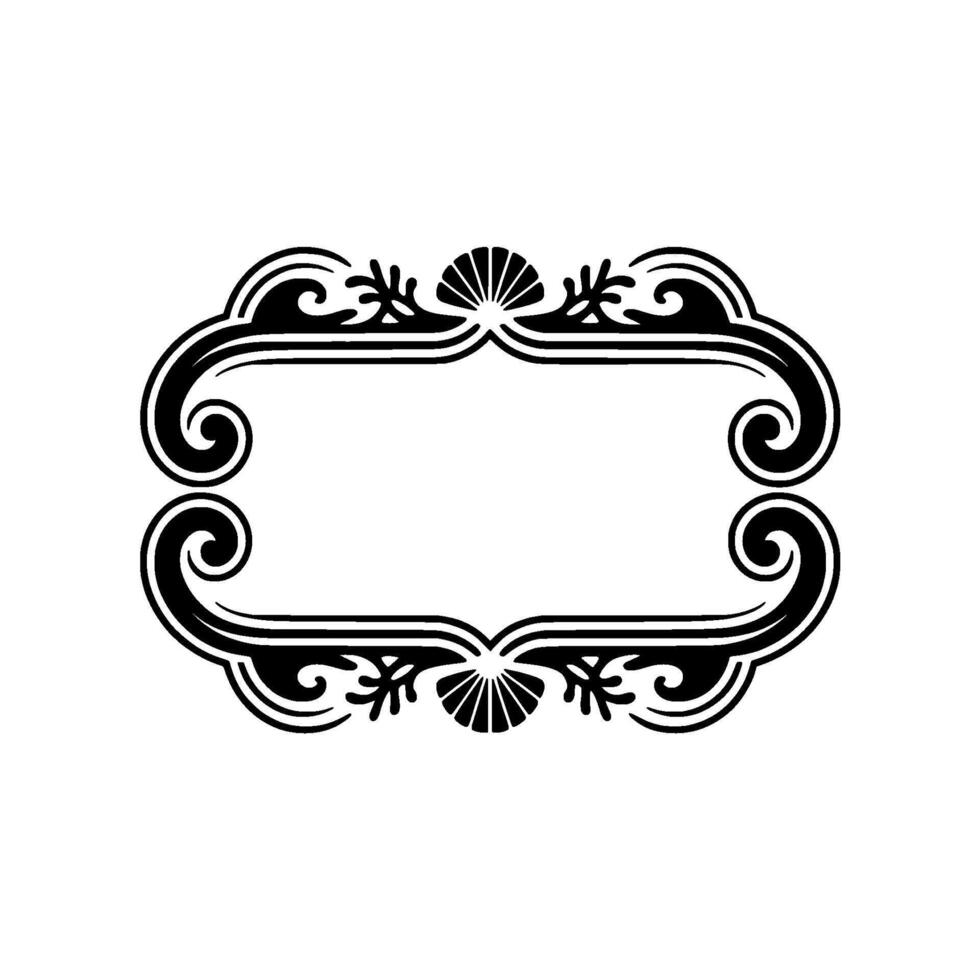 Elegant Black White Decorative Frame with Seashell Elements. vector