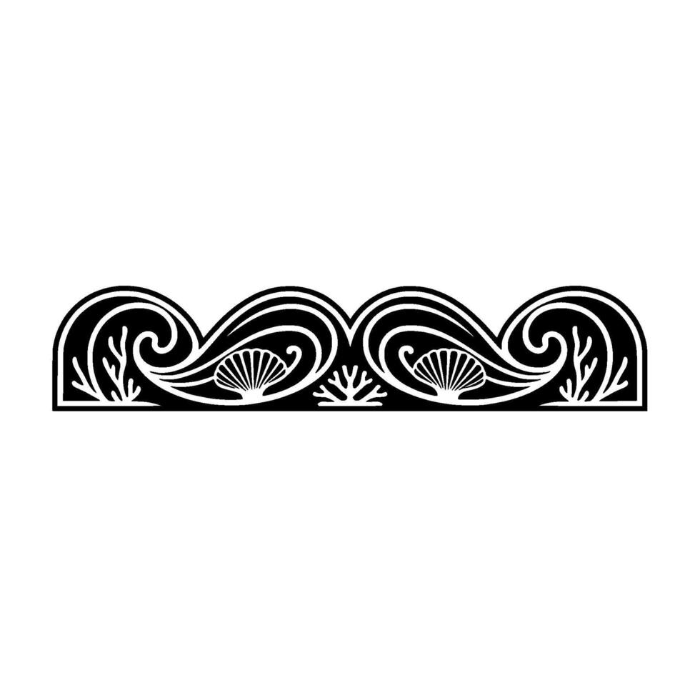 Elegant Sea Wave Border Art Deco Style Illustration. vector