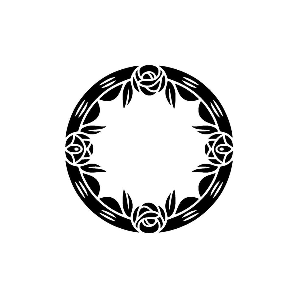 Elegant Floral Circle Frame - Black and White, Minimalist. vector