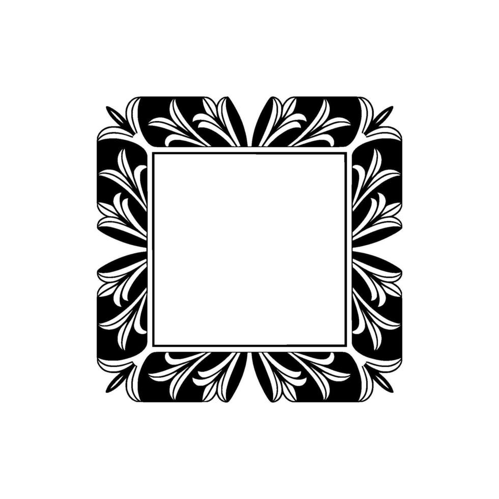 Elegant Black White Frame with Floral Accents - Square Border. vector