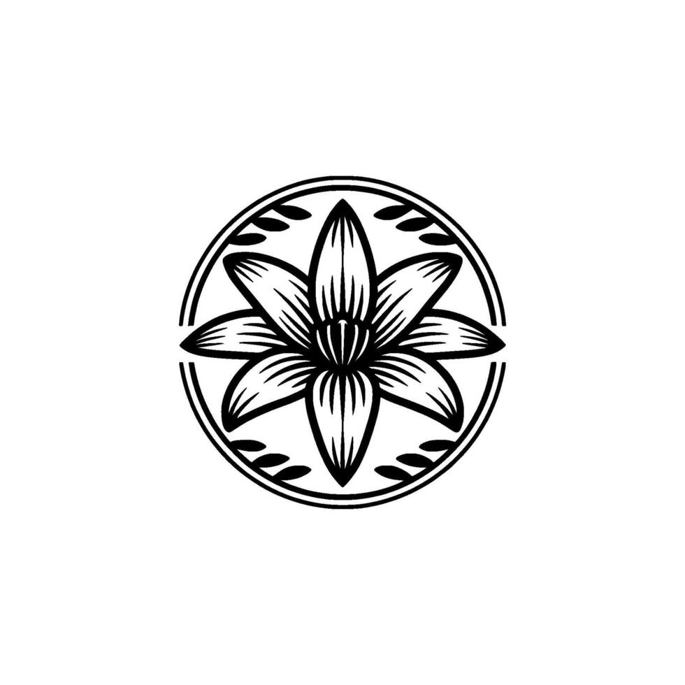 Minimalist Floral Emblem in Circle, Elegant, Decorative. vector