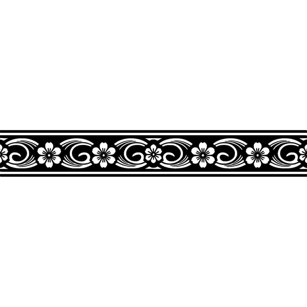 Floral Border Black White Elegant Pattern. vector