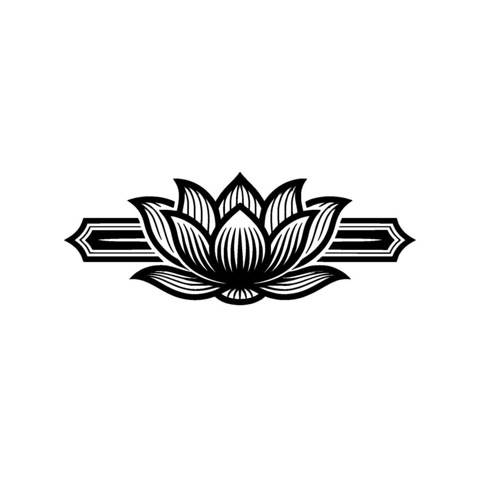 Elegant Lotus Emblem in Black White Meditation, Spirituality. vector
