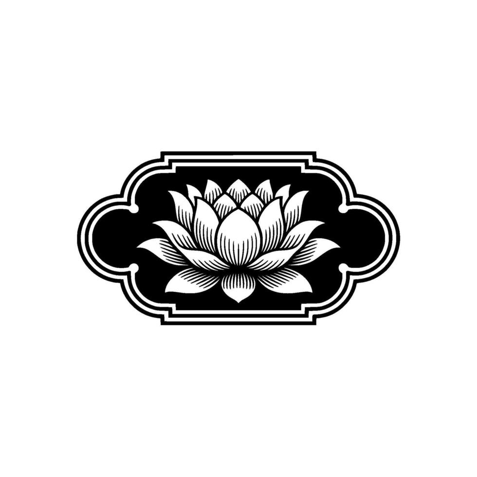 Elegant Lotus Flower Emblem Black White. vector