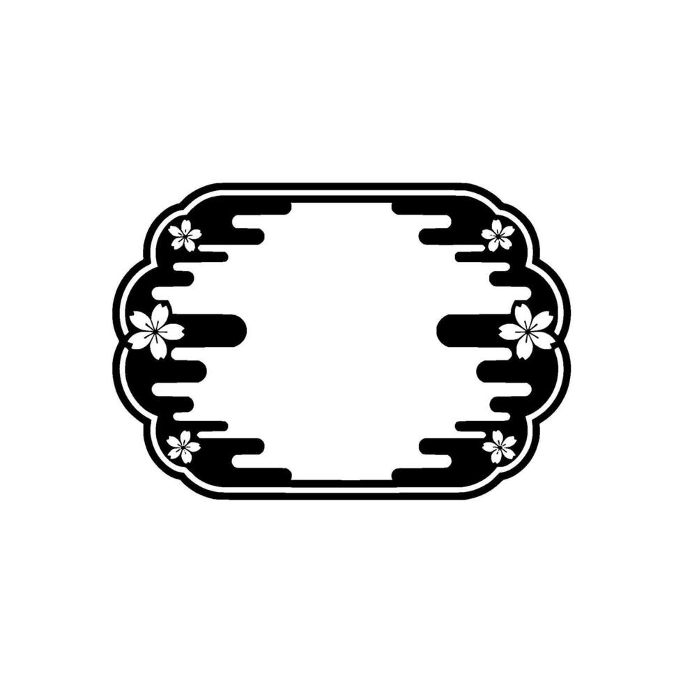 Japanese Cherry Blossom Frame, Minimalist Black White. vector