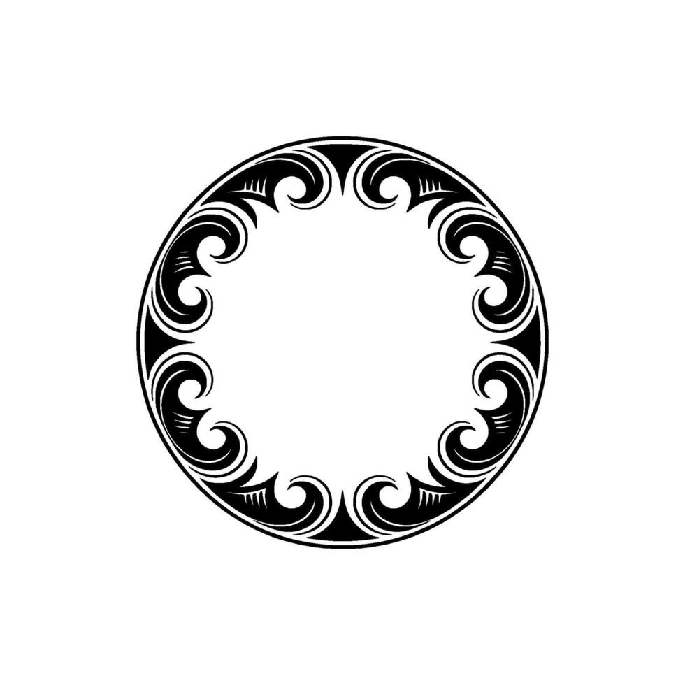Elegant Black White Circular Ornament, Abstract Frame. vector
