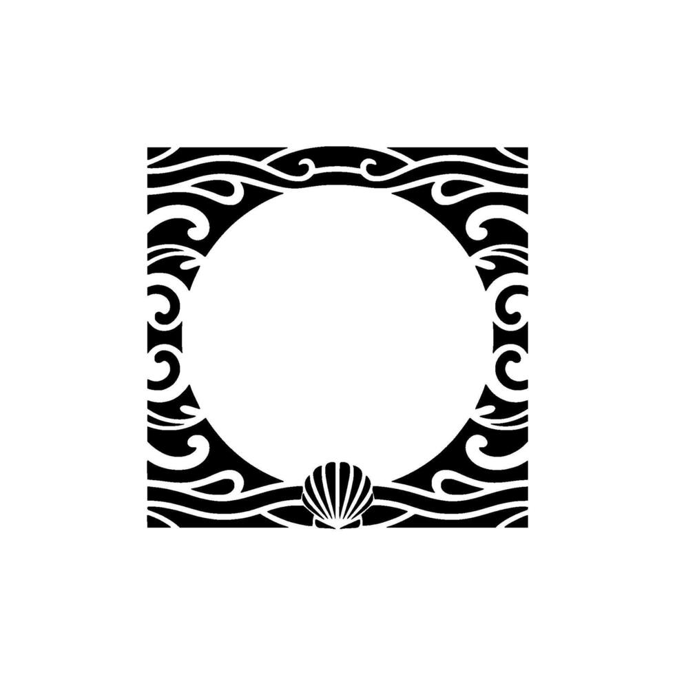 Elegant Black White Ocean Frame with Seashell Element. vector