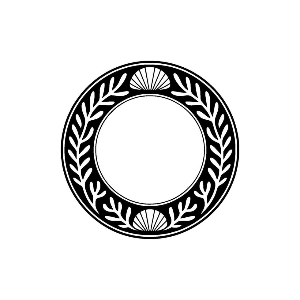 Ornamental Circular Frame with Botanical and Shell Elements, Minimalist. vector
