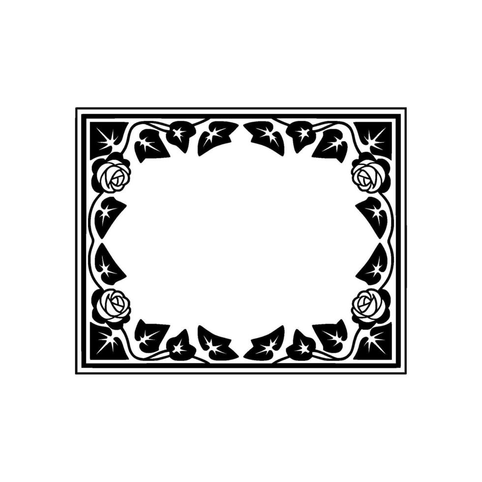 Elegant Floral Frame in Black and White - Art Nouveau Style. vector