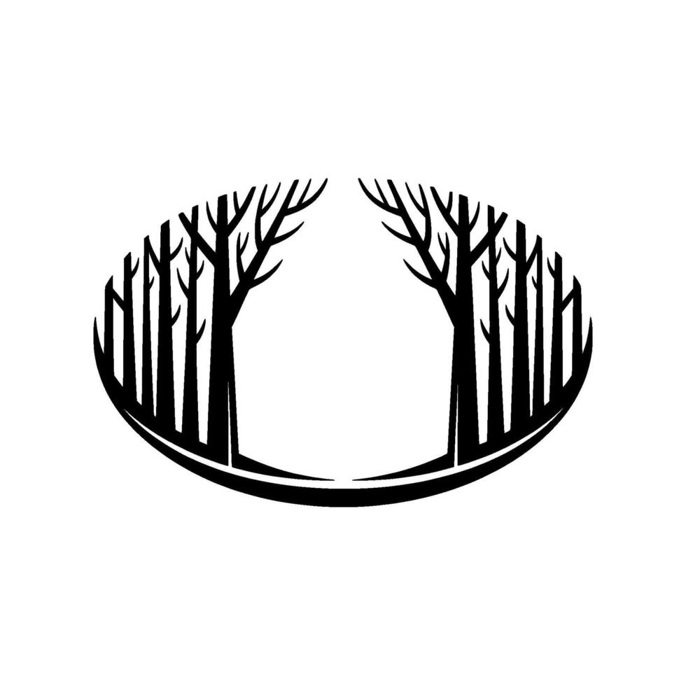 Forest Silhouette in an Oval Frame Minimalist. vector