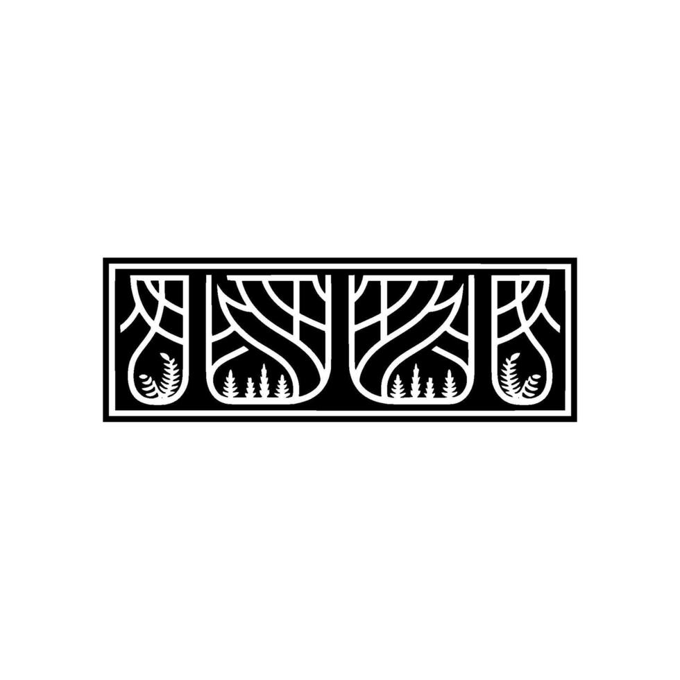 Minimalist Forest Border Black White Decorative Element. vector