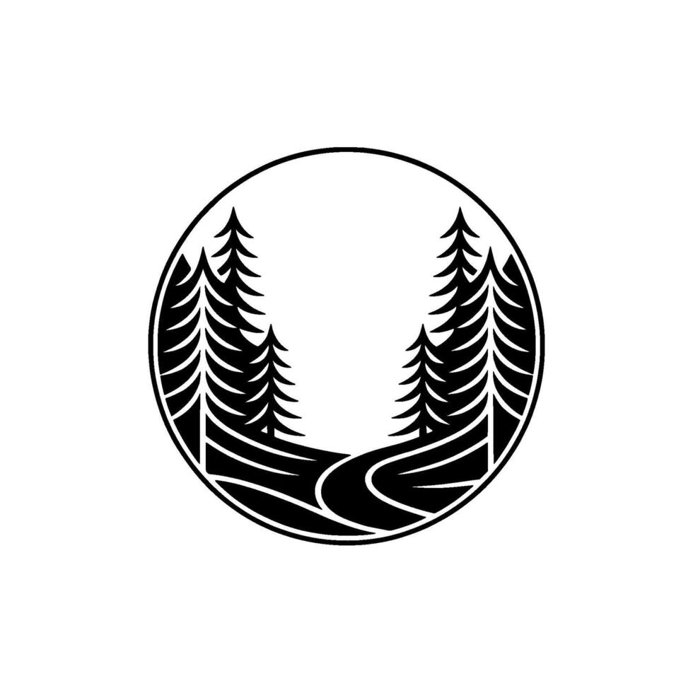 Minimalist Forest Path Circle - Black and White Adventure. vector