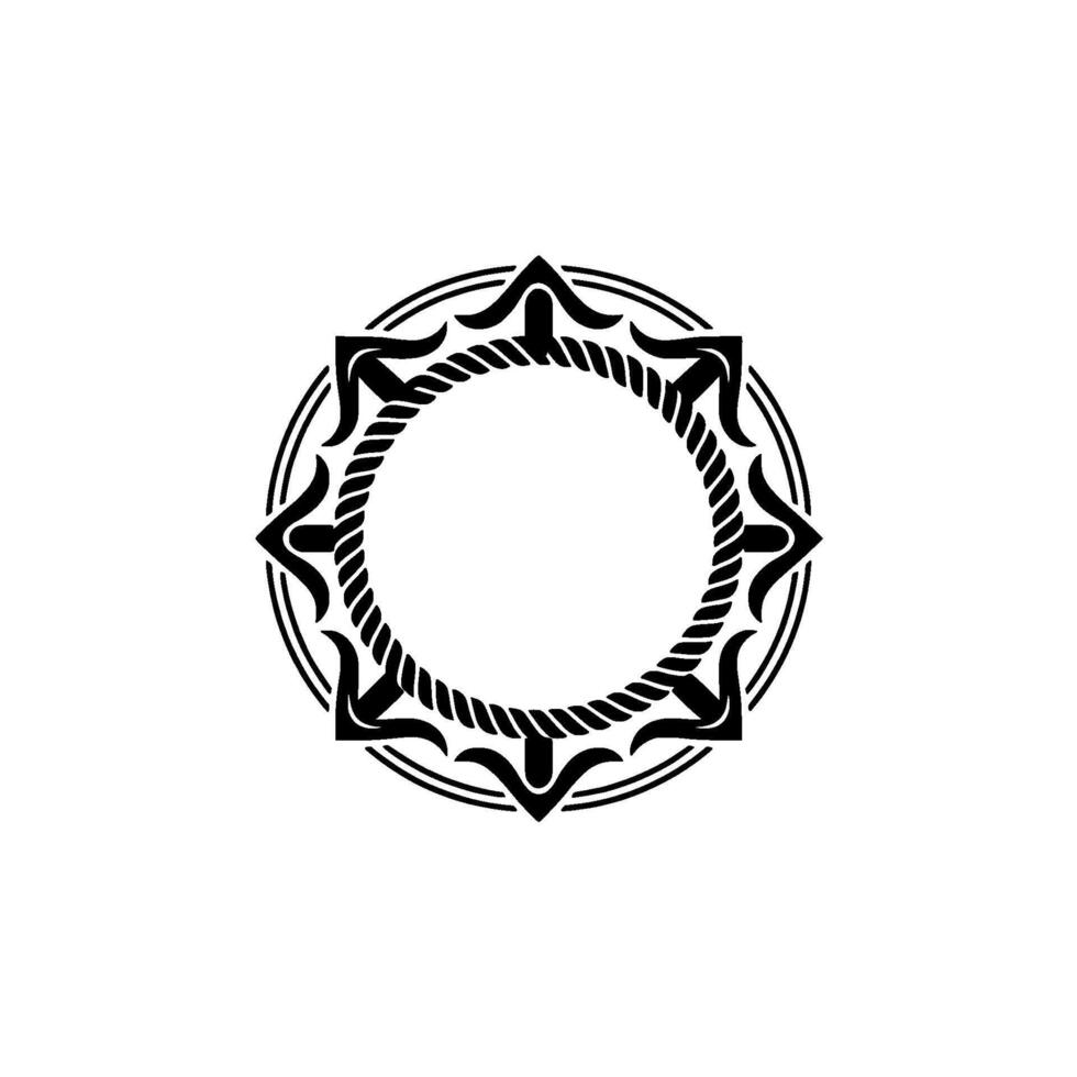 Black White Ornamental Rope Circle with Geometric Details. vector