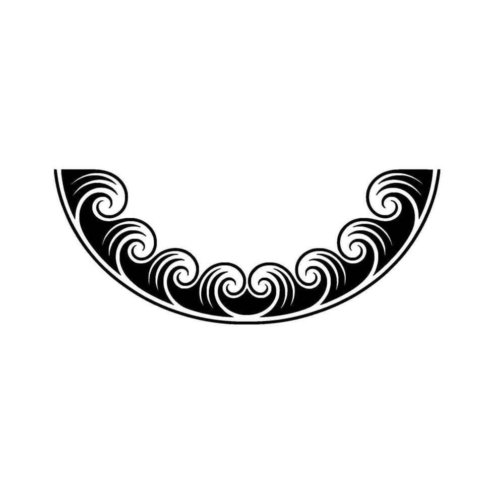 Semicircle Ornament with Swirls Elegant Black and White. vector