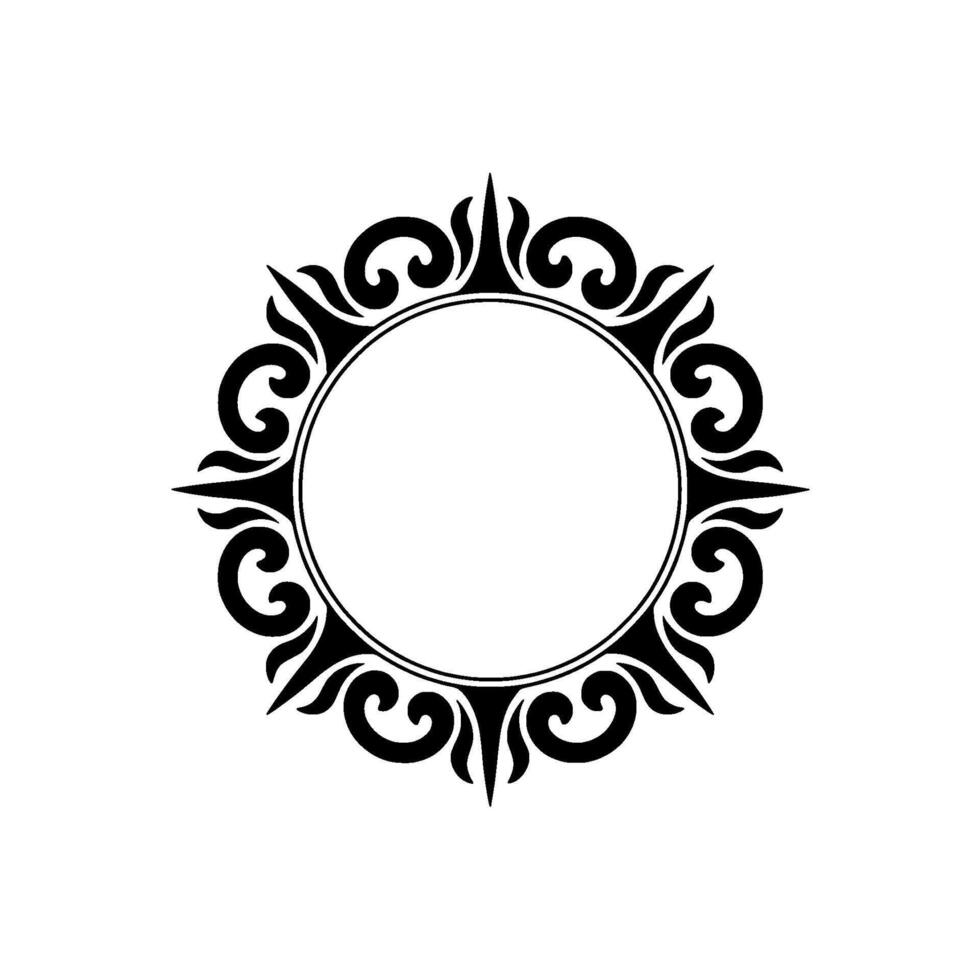 Elegant Black Circular Frame with Decorative Swirls on White Background. vector