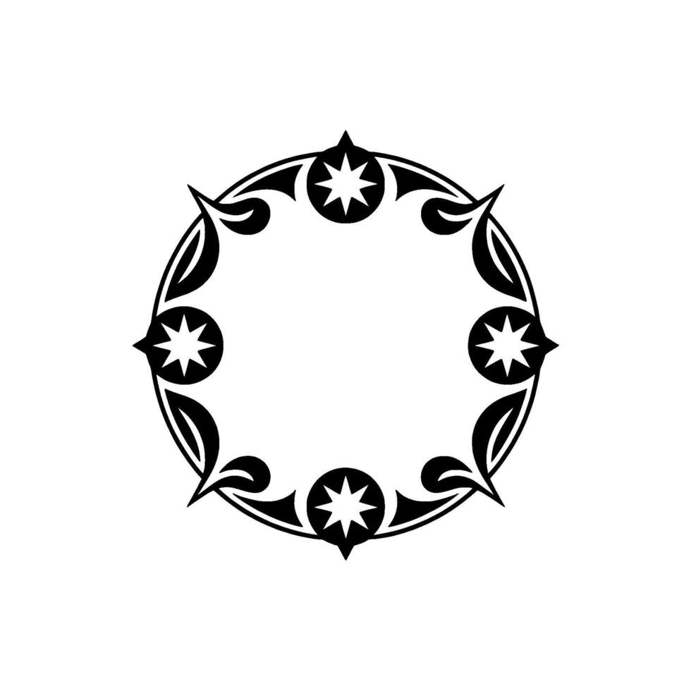 Elegant Black White Circle Frame with Star Accents - Element. vector