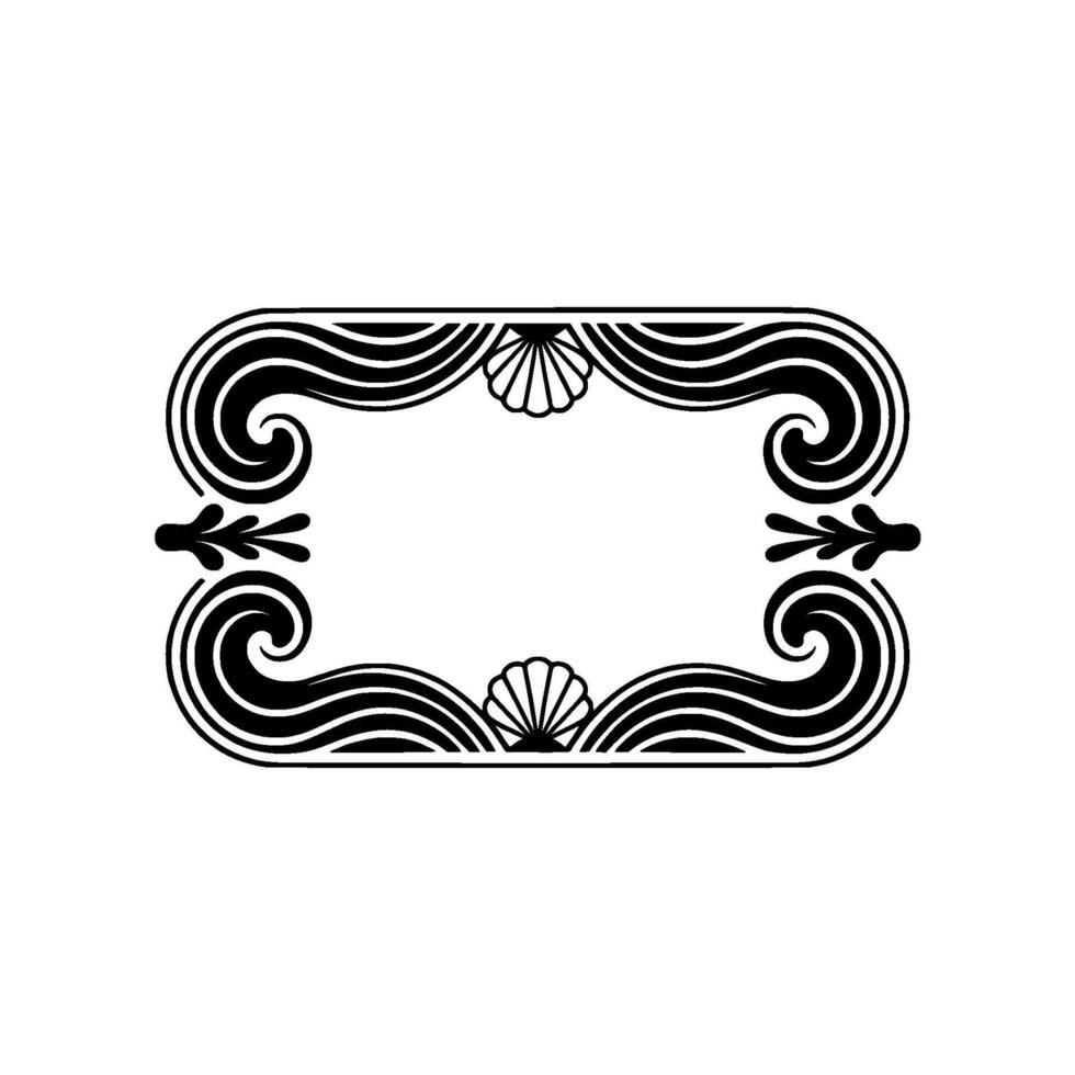 Elegant Art Deco Frame with Seashell Swirls, Black White. vector