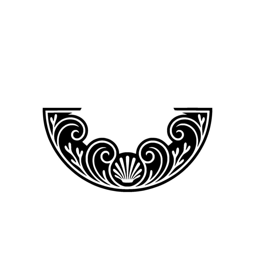 Elegant Black and White Semicircle Ornament with Floral Details. vector