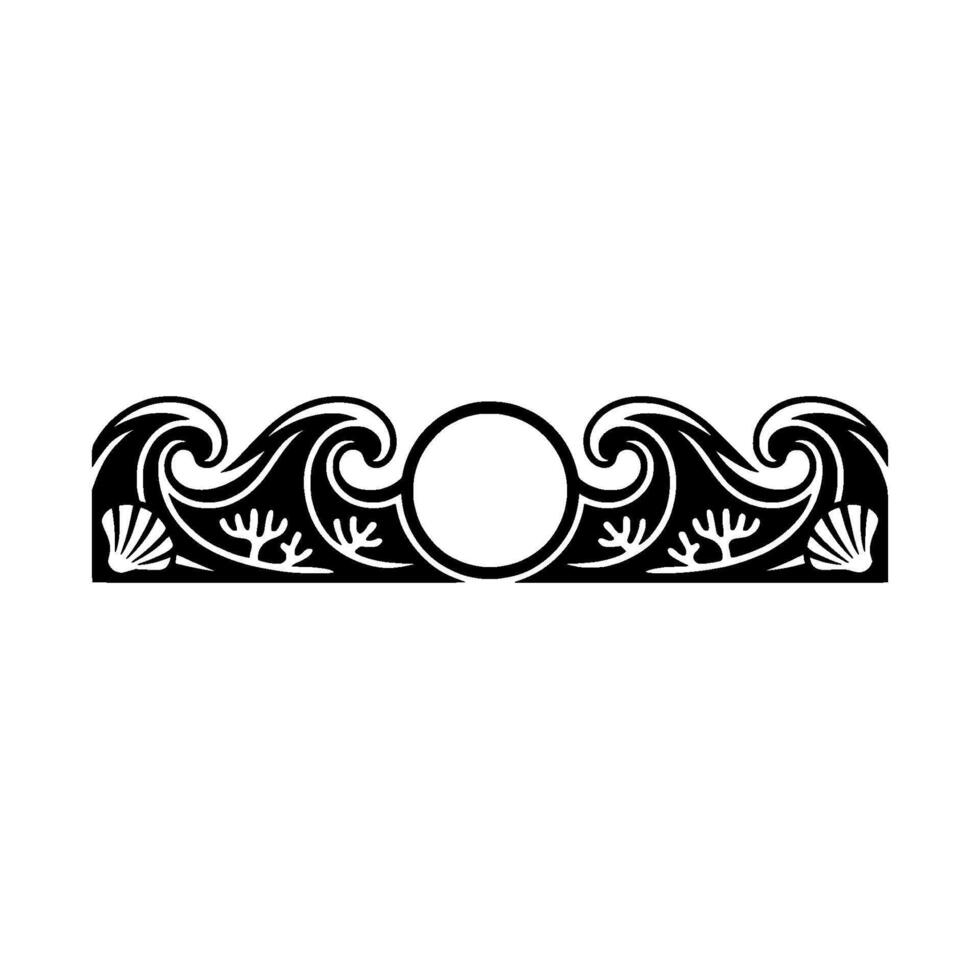 Art Deco Ocean Waves Border, Black on White. vector