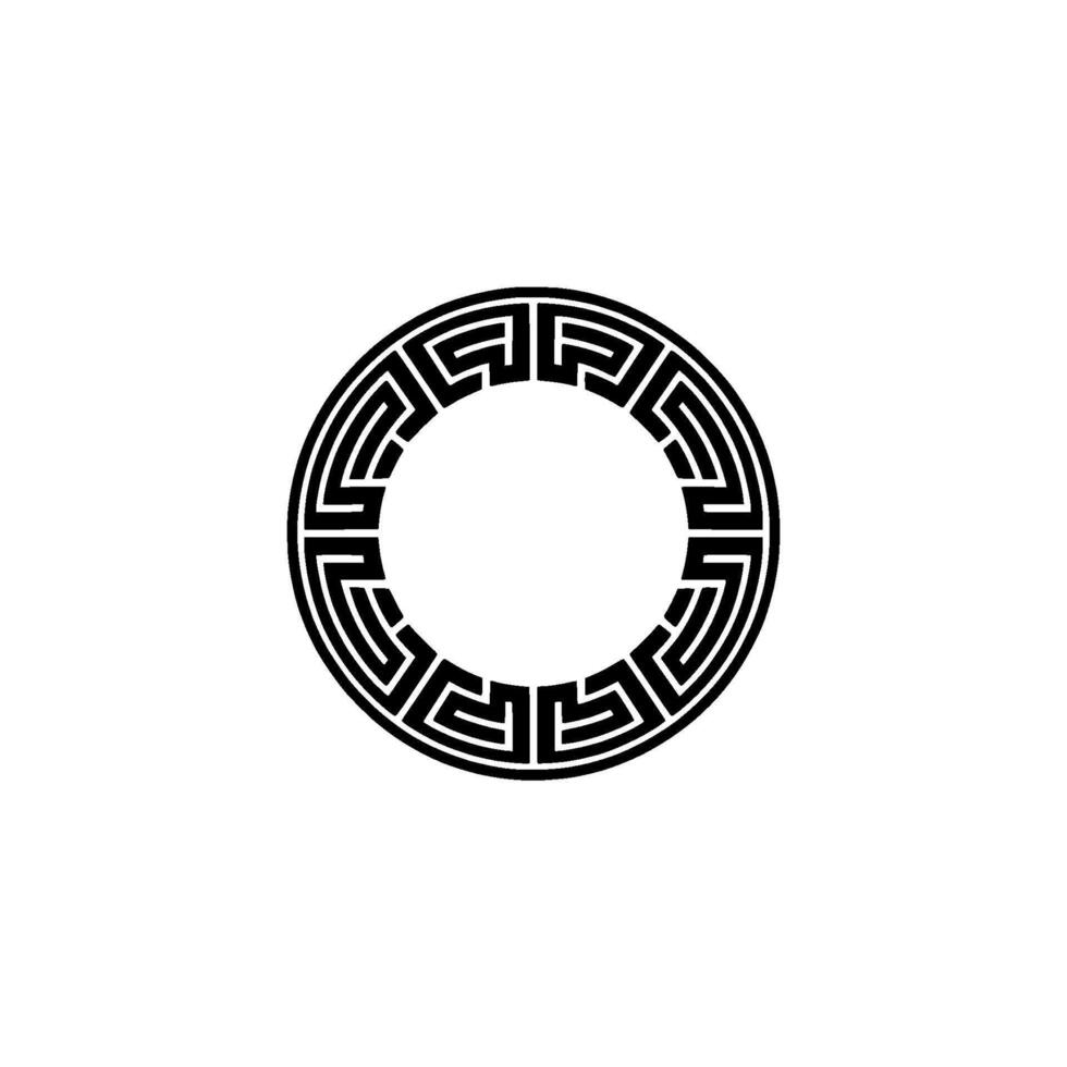 Minimalist Greek Key Circle , Black White Ornament. vector