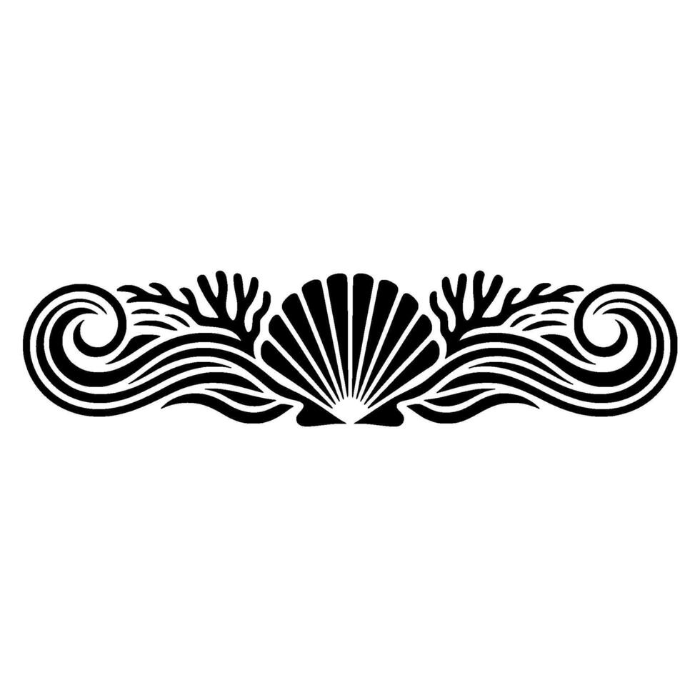 Elegant Black White Seashell and Wave Border. vector