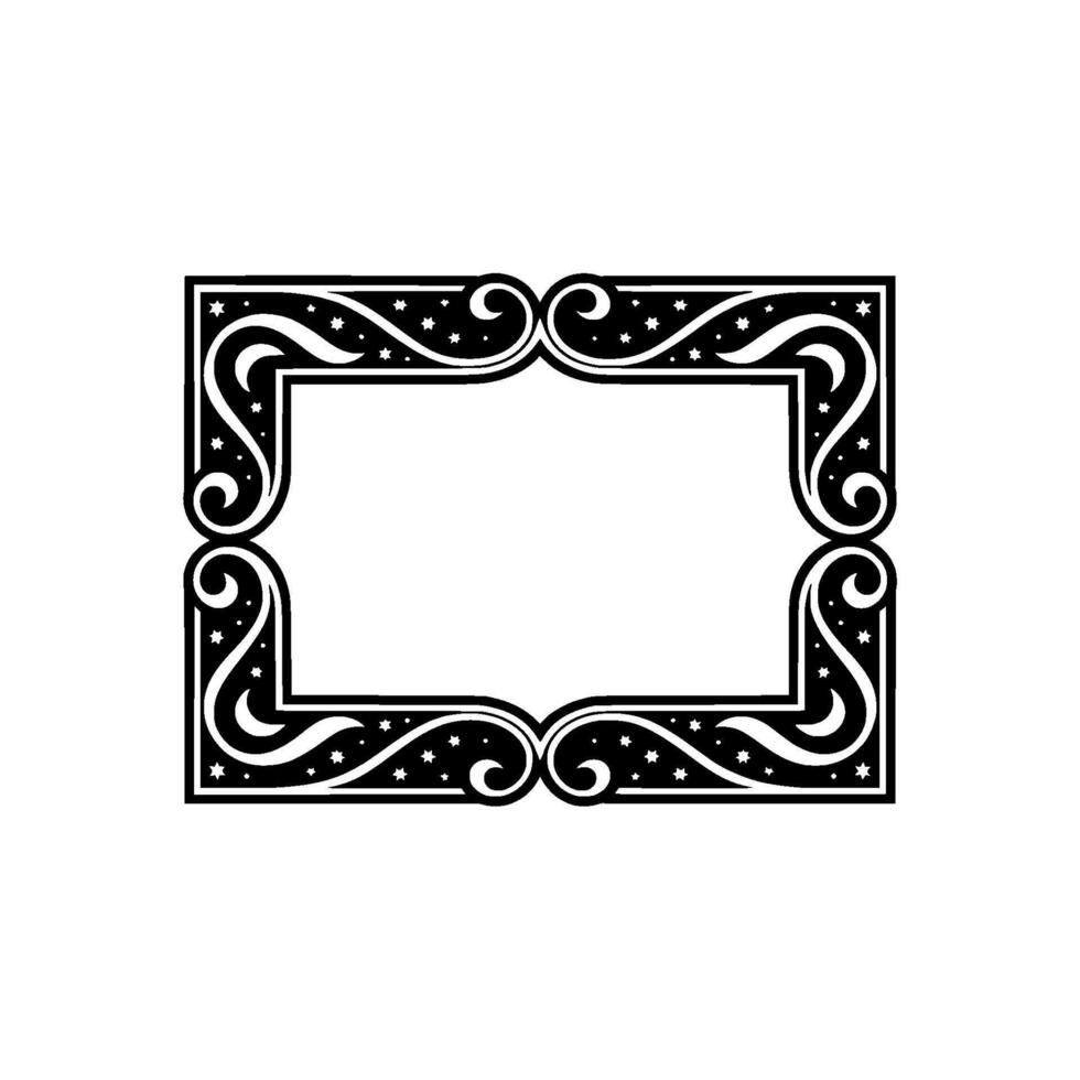 Elegant Black White Frame with Stars Swirls. vector