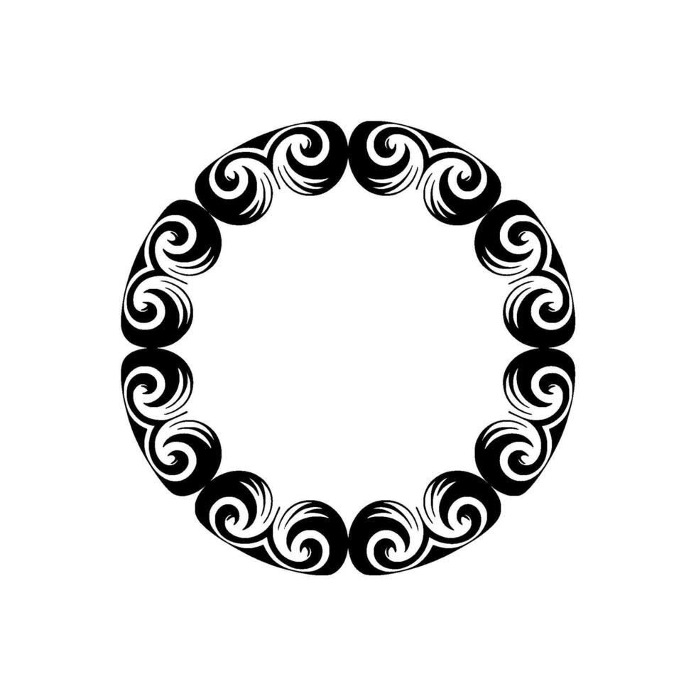 Abstract Black Swirl Circle Frame on White. vector