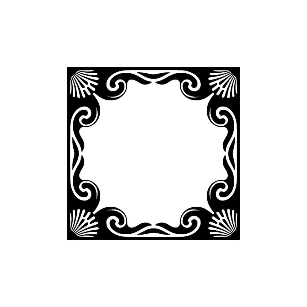 Elegant Art Nouveau Black Frame with Shell and Swirl Elements. vector