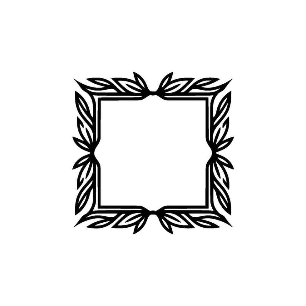 Elegant Square Leaf Frame - Black on White, Decorative. vector