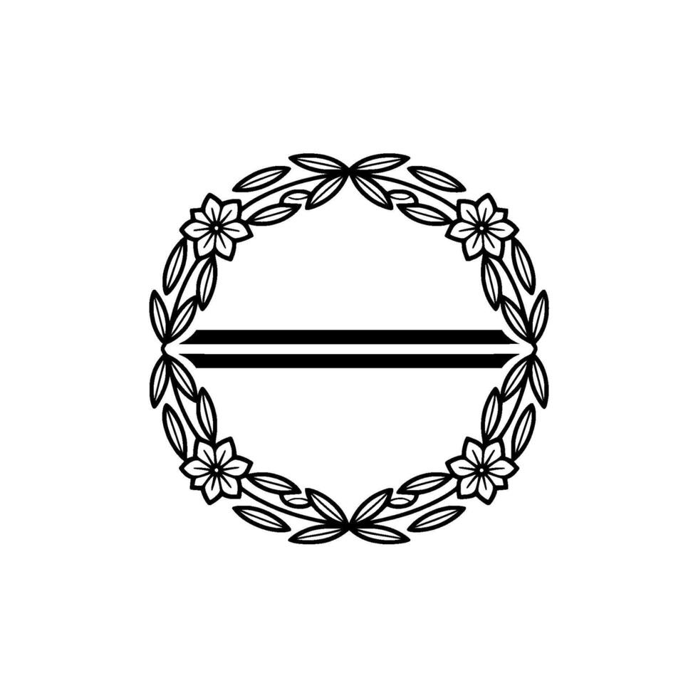 Floral Wreath Minimalist Black White Ornament. vector