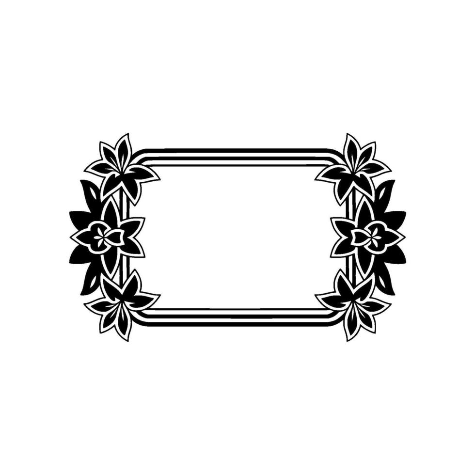 Floral Frame Illustration, Black and White, Ornamental. vector