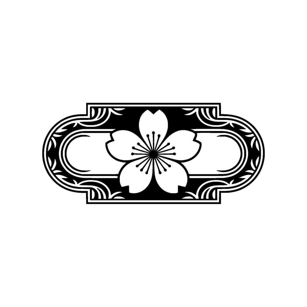 Elegant Japanese Cherry Blossom Crest in Black and White. vector