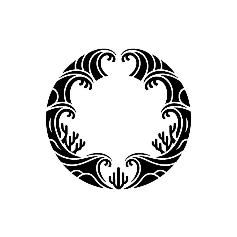 Circular Wave and Coral Motif in Black and White. vector