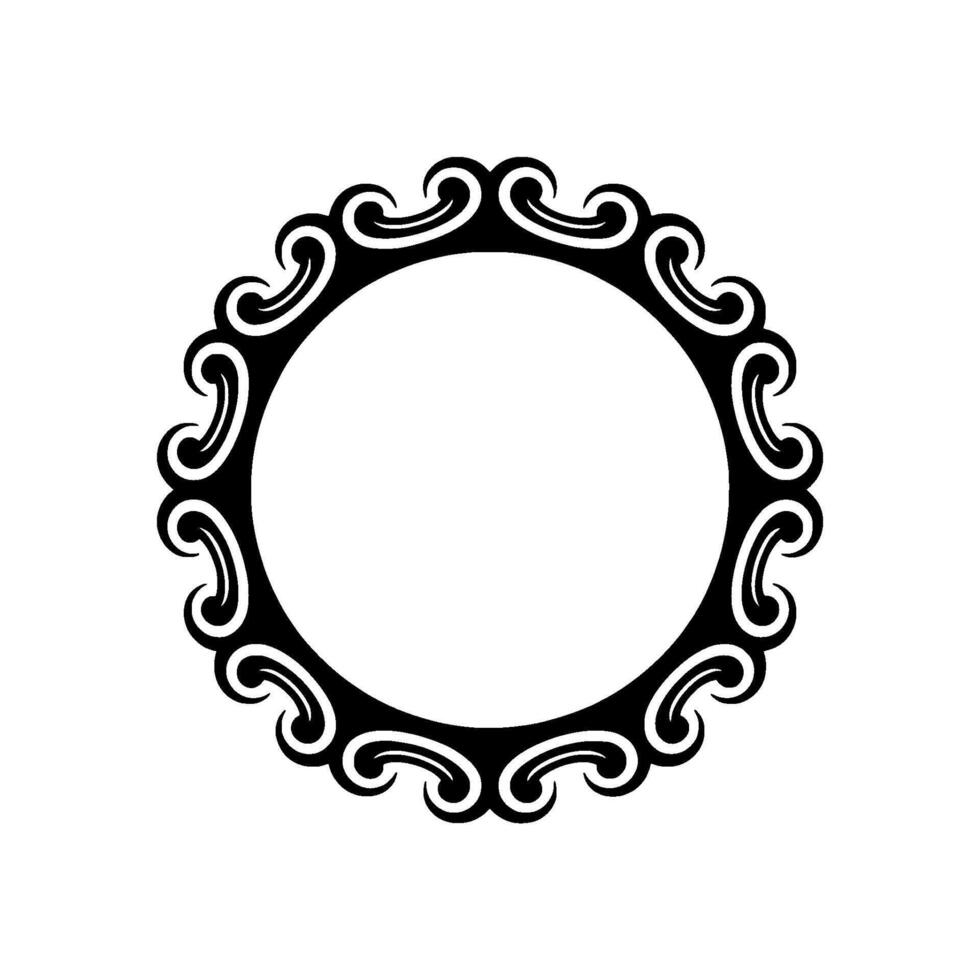 Elegant Circular Decorative Frame, Black Swirl Border on White Background. vector