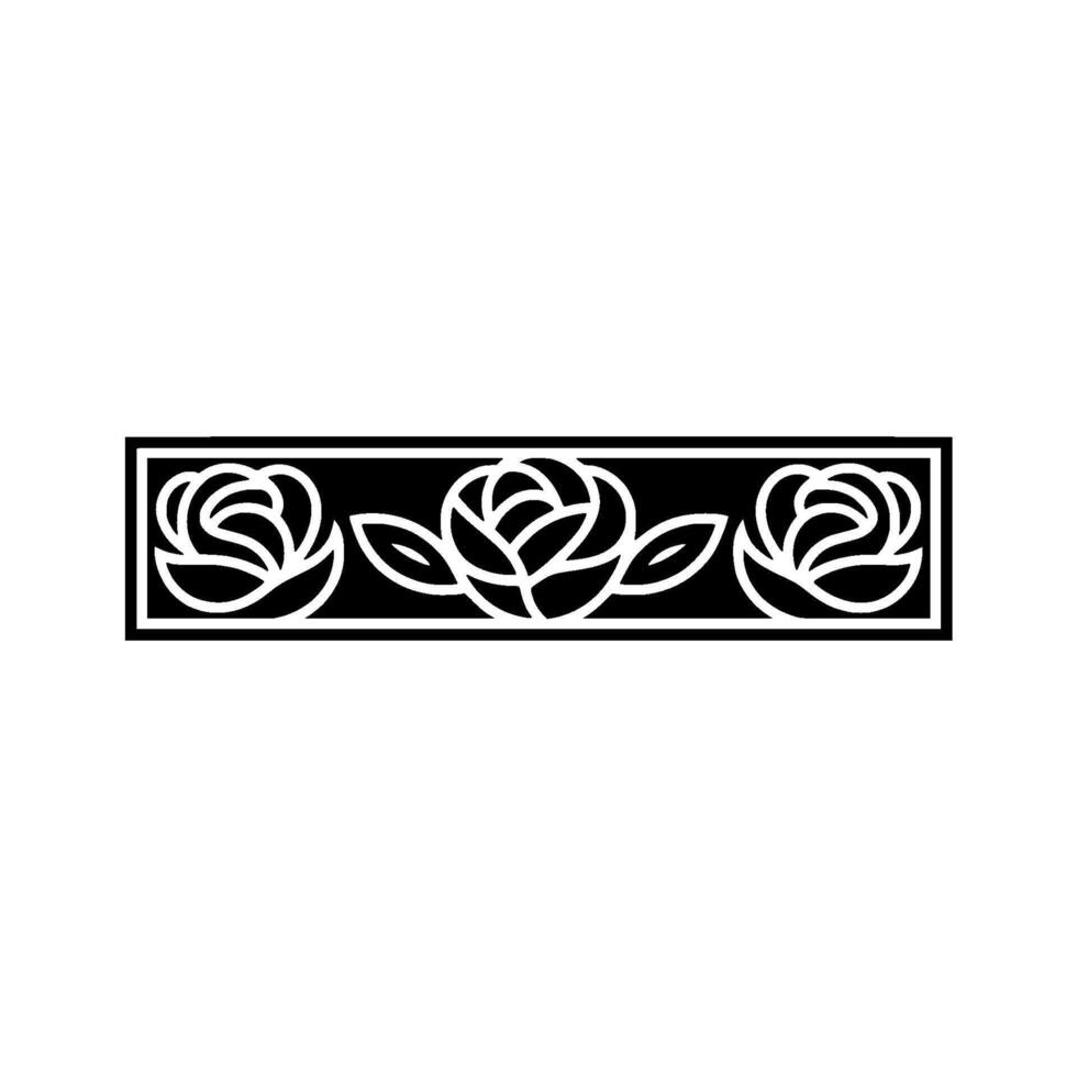 Elegant Floral Line Art Border Black and White Rose. vector