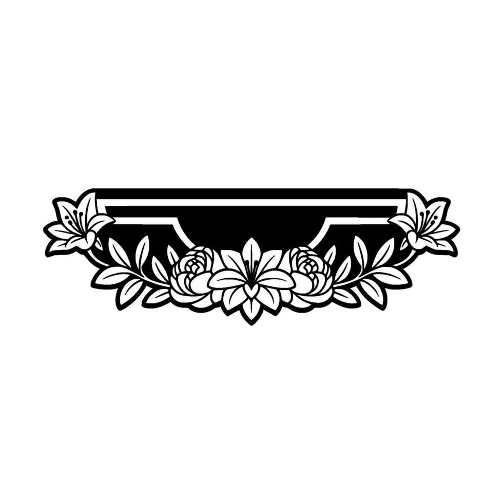Floral Banner Elegant Black White Decorative Element. vector