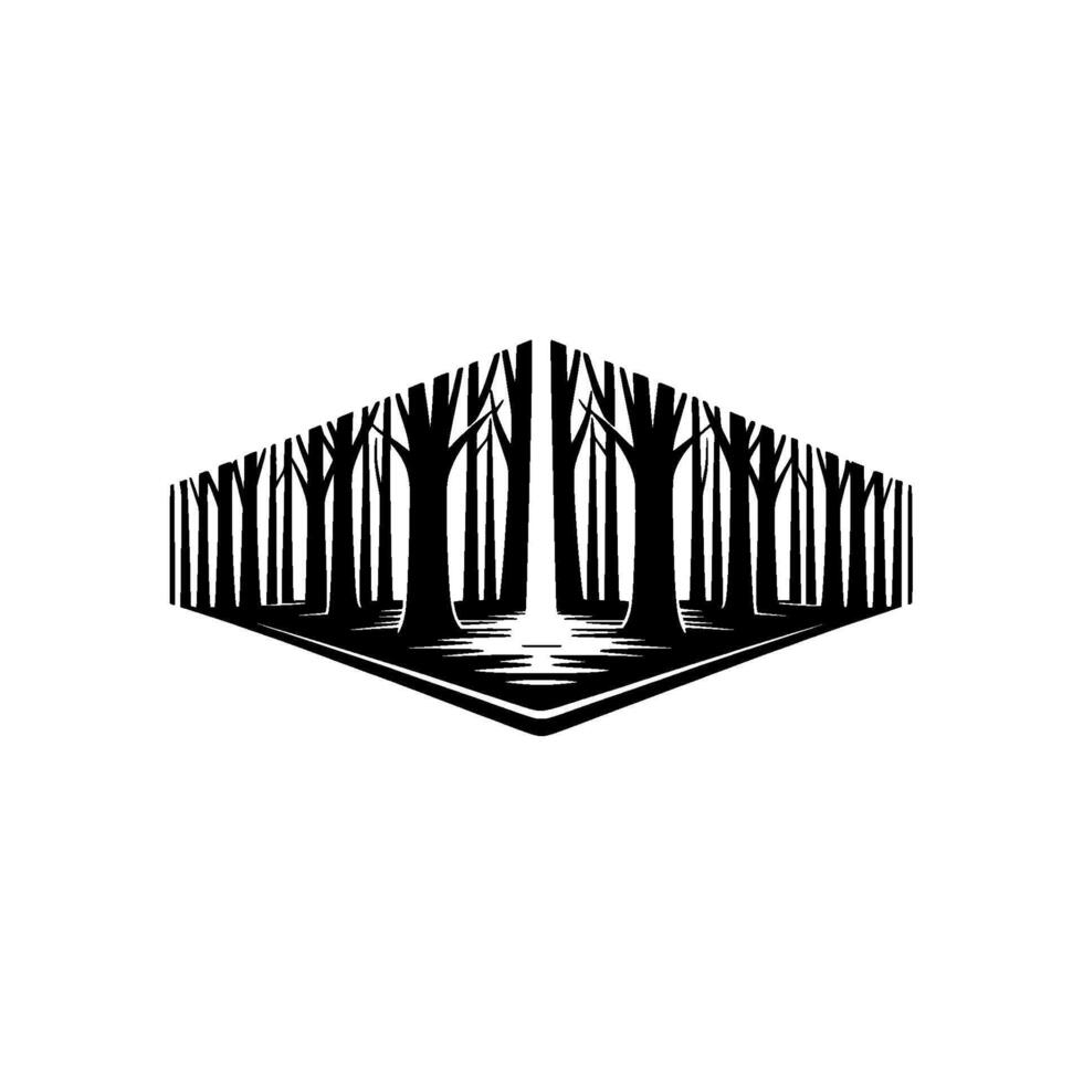 Abstract Forest Silhouette in Geometric Frame, Black and White. vector