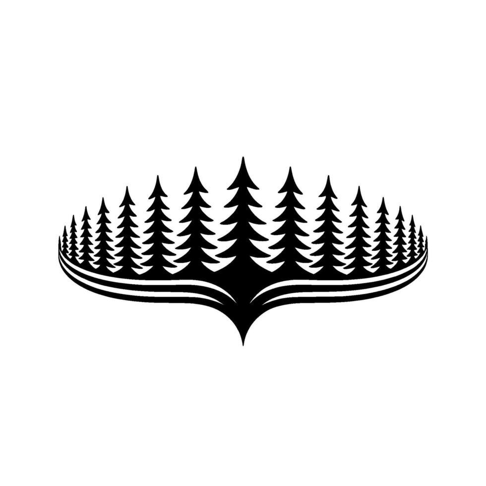 Minimalist Forest Line Art Pine Trees in a Curved Formation, Black and White. vector