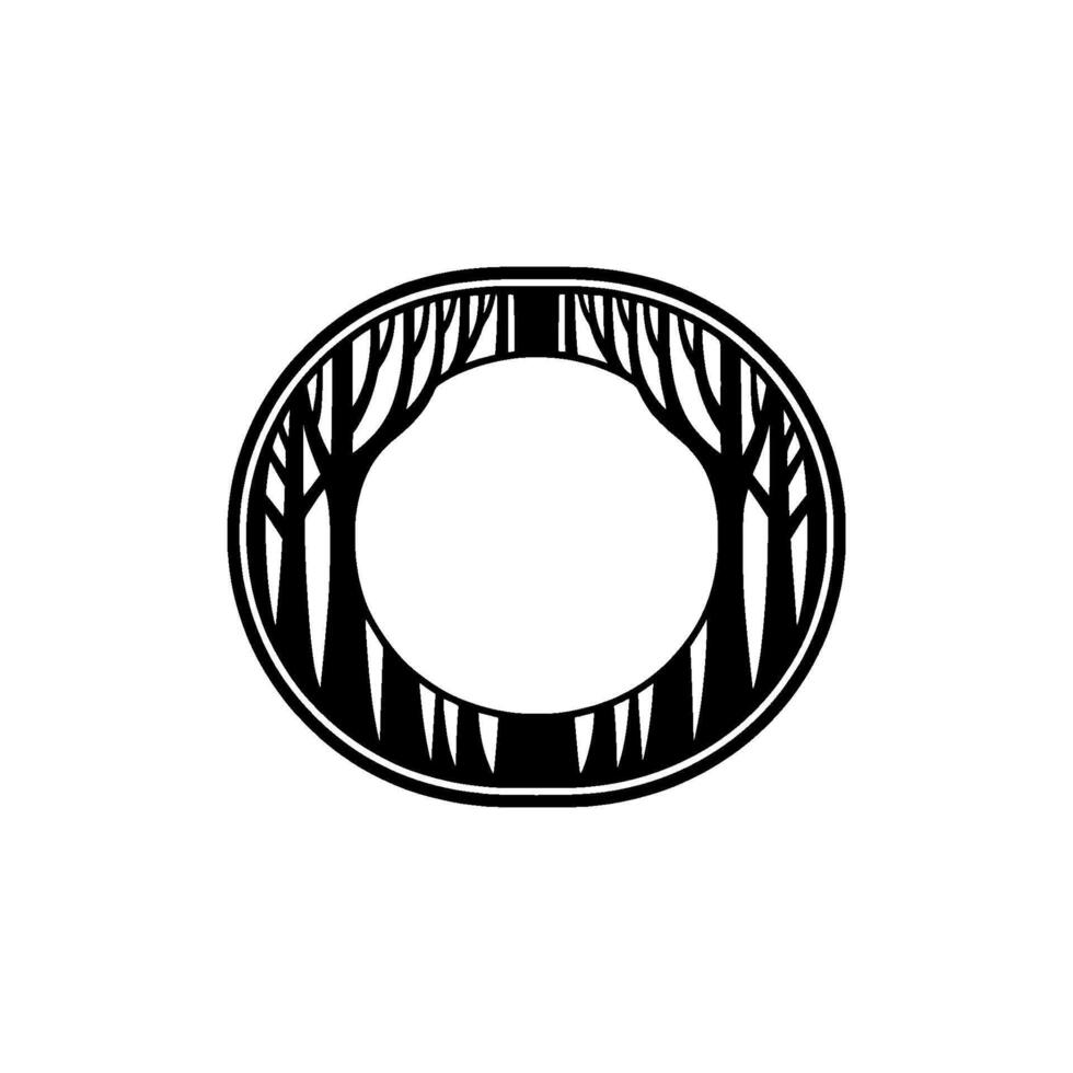 Minimalist Forest Circle in Black and White, Simple. vector