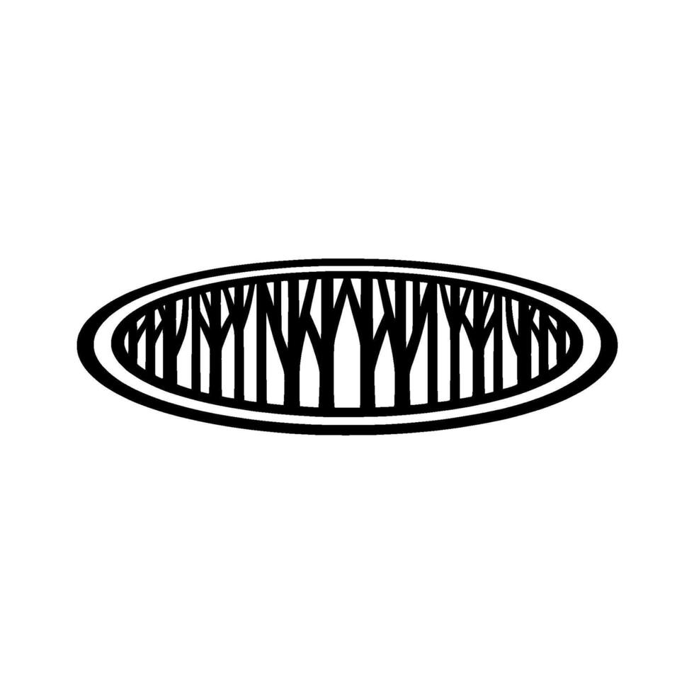 Minimalist Forest in an Oval Frame Black White Emblem. vector