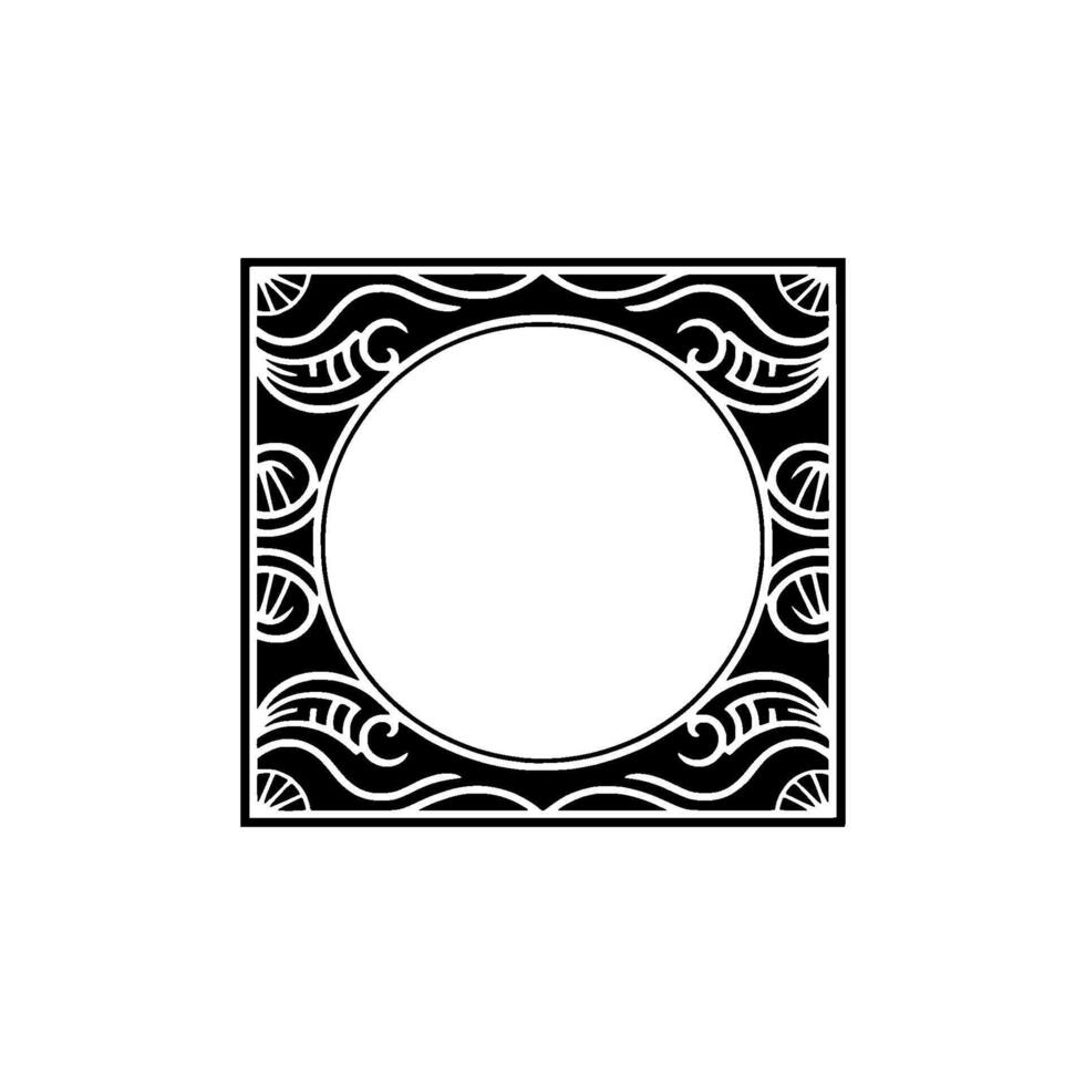 Decorative Black and White Square Frame with Round Interior. vector
