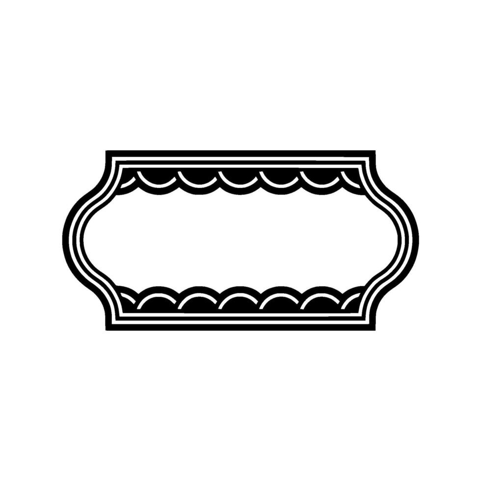 Elegant Black White Label Frame, Decorative Scallops, Vintage Style. vector